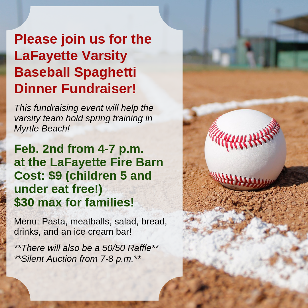 Varsity Baseball Fundraiser to be Held Feb. 2 LaFayette School District
